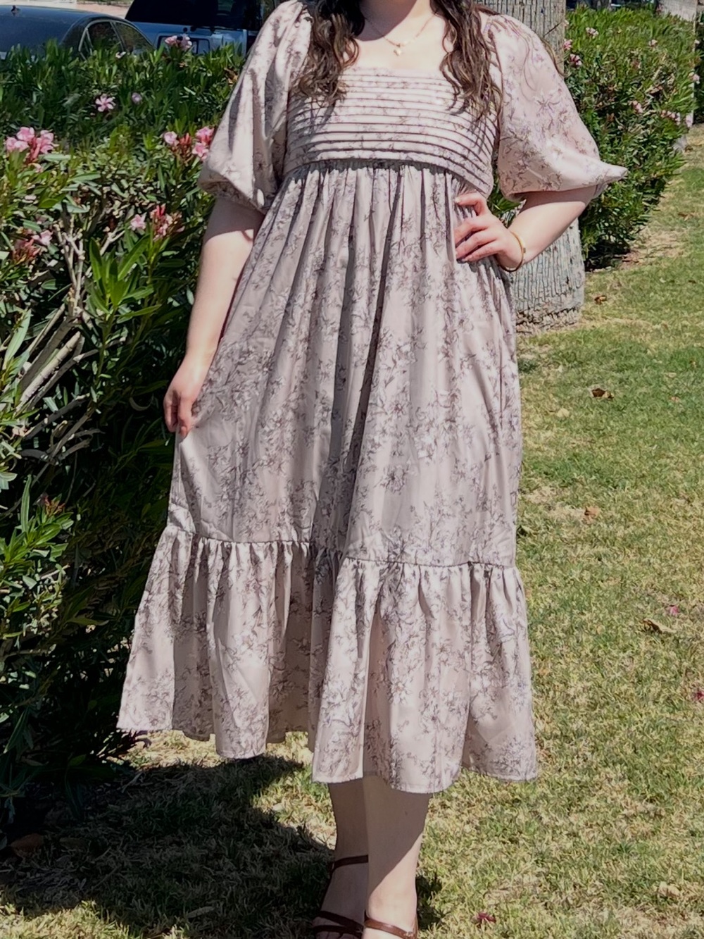 Smocked Midi Dress light brown